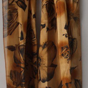 Golden Brown Silk Feel Rose Floral Scarf